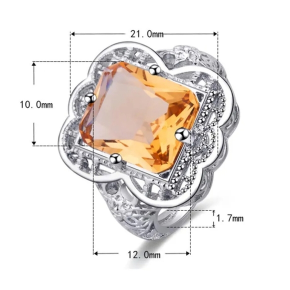 🎀925 Princess Cut Classin Citrine Ring - Picture 6 of 12
